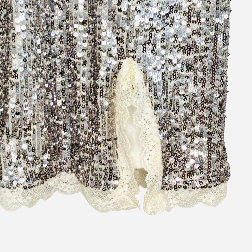 Y2k Sequin Babydoll Slip Dress XS Silver Fairy Mini Lace HOCO Holiday Party Club - Picture 5 of 9